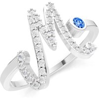 Letter M Swiss Blue Topaz and Diamond Initial Letter Birthstone Open Ring in 18ct White Gold