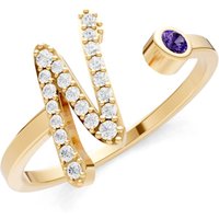 Letter N Amethyst and Diamond Initial Letter Birthstone Open Ring in 18ct Gold