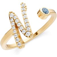 Letter N Aquamarine and Diamond Initial Letter Birthstone Open Ring in 9ct Gold