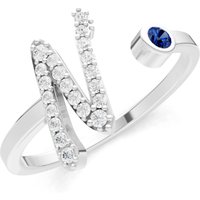 Letter N Sapphire and Diamond Initial Letter Birthstone Open Ring in 9ct White Gold