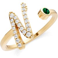 Letter N Emerald and Diamond Initial Letter Birthstone Open Ring in 18ct Gold