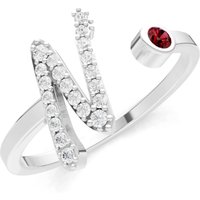 Letter N Garnet and Diamond Initial Letter Birthstone Open Ring in 18ct White Gold