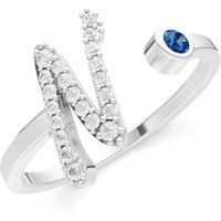 Letter N London Blue Topaz and Diamond Initial Letter Birthstone Open Ring in 9ct White Gold