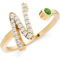 Letter N Peridot and Diamond Initial Letter Birthstone Open Ring in 9ct Gold