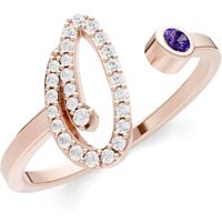 Letter O Amethyst and Diamond Initial Letter Birthstone Open Ring in 9ct Rose Gold