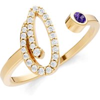 Letter O Amethyst and Diamond Initial Letter Birthstone Open Ring in 18ct Gold