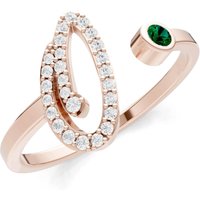 Letter O Emerald and Diamond Initial Letter Birthstone Open Ring in 9ct Rose Gold