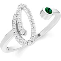 Letter O Emerald and Diamond Initial Letter Birthstone Open Ring in 9ct White Gold
