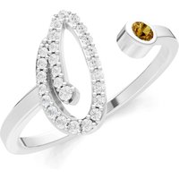 Letter O Citrine and Diamond Initial Letter Birthstone Open Ring in 9ct White Gold