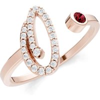Letter O Garnet and Diamond Initial Letter Birthstone Open Ring in 9ct Rose Gold