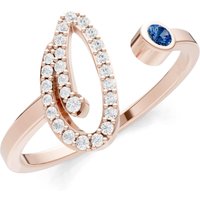 Letter O London Blue Topaz and Diamond Initial Letter Birthstone Open Ring in 9ct Rose Gold