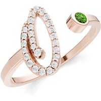 Letter O Peridot and Diamond Initial Letter Birthstone Open Ring in 9ct Rose Gold