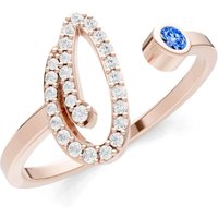 Letter O Swiss Blue Topaz and Diamond Initial Letter Birthstone Open Ring in 9ct Rose Gold