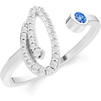 Letter O Swiss Blue Topaz and Diamond Initial Letter Birthstone Open Ring in 9ct White Gold