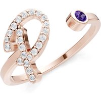 Letter P Amethyst and Diamond Initial Letter Birthstone Open Ring in 9ct Rose Gold