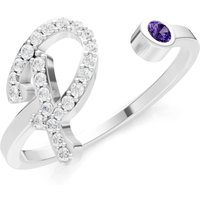 Letter P Amethyst and Diamond Initial Letter Birthstone Open Ring in 18ct White Gold