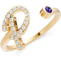 Letter P Amethyst and Diamond Initial Letter Birthstone Open Ring in 18ct Gold