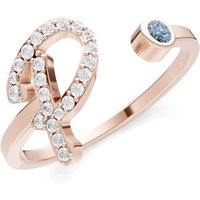 Letter P Aquamarine and Diamond Initial Letter Birthstone Open Ring in 9ct Rose Gold