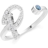 Letter P Aquamarine and Diamond Initial Letter Birthstone Open Ring in 18ct White Gold