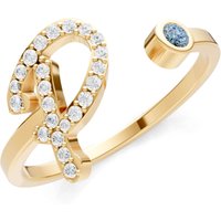 Letter P Aquamarine and Diamond Initial Letter Birthstone Open Ring in 9ct Gold