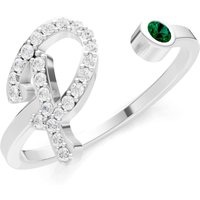 Letter P Emerald and Diamond Initial Letter Birthstone Open Ring in 9ct White Gold