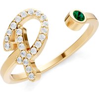 Letter P Emerald and Diamond Initial Letter Birthstone Open Ring in 18ct Gold