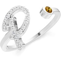 Letter P Citrine and Diamond Initial Letter Birthstone Open Ring in 18ct White Gold