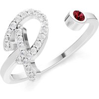 Letter P Garnet and Diamond Initial Letter Birthstone Open Ring in 9ct White Gold