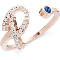 Letter P London Blue Topaz and Diamond Initial Letter Birthstone Open Ring in 9ct Rose Gold