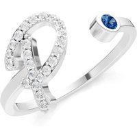 Letter P London Blue Topaz and Diamond Initial Letter Birthstone Open Ring in 9ct White Gold