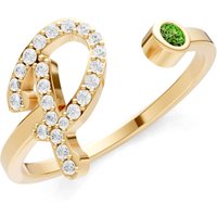 Letter P Peridot and Diamond Initial Letter Birthstone Open Ring in 18ct Gold
