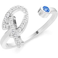 Letter P Swiss Blue Topaz and Diamond Initial Letter Birthstone Open Ring in 18ct White Gold