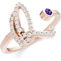 Letter Q Amethyst and Diamond Initial Letter Birthstone Open Ring in 9ct Rose Gold