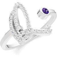Letter Q Amethyst and Diamond Initial Letter Birthstone Open Ring in 9ct White Gold