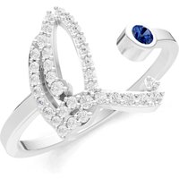 Letter Q Sapphire and Diamond Initial Letter Birthstone Open Ring in 9ct White Gold