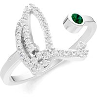 Letter Q Emerald and Diamond Initial Letter Birthstone Open Ring in 18ct White Gold