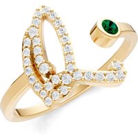 Letter Q Emerald and Diamond Initial Letter Birthstone Open Ring in 9ct Gold