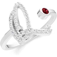 Letter Q Garnet and Diamond Initial Letter Birthstone Open Ring in 9ct White Gold