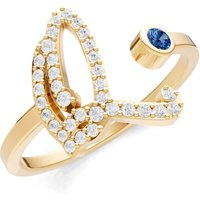 Letter Q London Blue Topaz and Diamond Initial Letter Birthstone Open Ring in 18ct Gold
