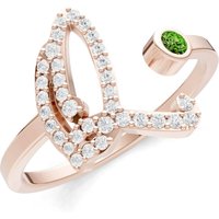Letter Q Peridot and Diamond Initial Letter Birthstone Open Ring in 9ct Rose Gold