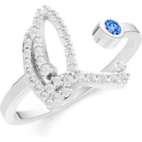 Letter Q Swiss Blue Topaz and Diamond Initial Letter Birthstone Open Ring in 9ct White Gold