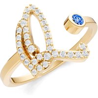 Letter Q Swiss Blue Topaz and Diamond Initial Letter Birthstone Open Ring in 18ct Gold