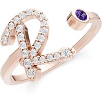 Letter R Amethyst and Diamond Initial Letter Birthstone Open Ring in 9ct Rose Gold