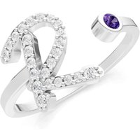 Letter R Amethyst and Diamond Initial Letter Birthstone Open Ring in 18ct White Gold