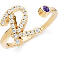 Letter R Amethyst and Diamond Initial Letter Birthstone Open Ring in 18ct Gold