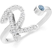 Letter R Aquamarine and Diamond Initial Letter Birthstone Open Ring in 9ct White Gold