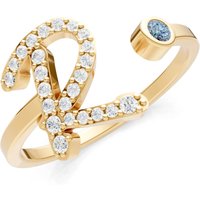 Letter R Aquamarine and Diamond Initial Letter Birthstone Open Ring in 18ct Gold