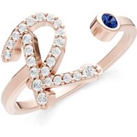 Letter R Sapphire and Diamond Initial Letter Birthstone Open Ring in 9ct Rose Gold