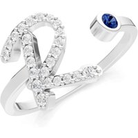Letter R Sapphire and Diamond Initial Letter Birthstone Open Ring in 18ct White Gold