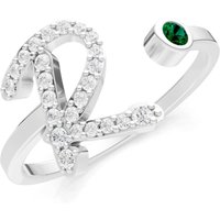 Letter R Emerald and Diamond Initial Letter Birthstone Open Ring in 18ct White Gold